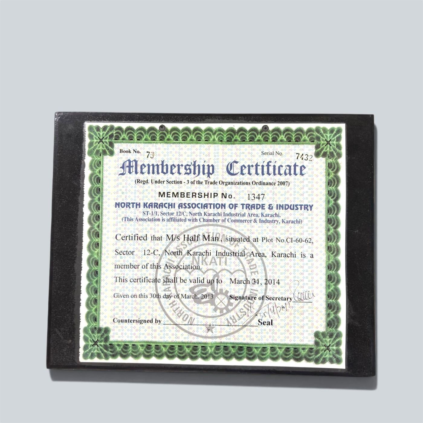 Membership Certificate - NKATI, 2013 - Halfman Engineering